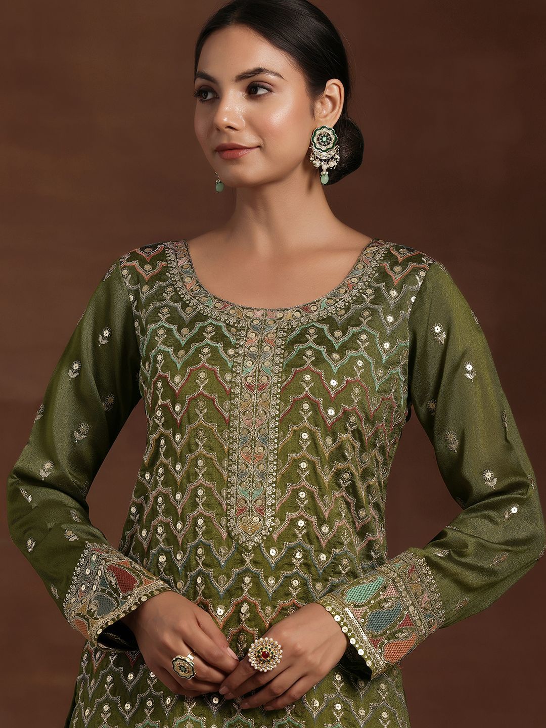Dhiyona LL Women Ethnic Motifs Embroidered Regular Kurta with Palazzos & With Dupatta