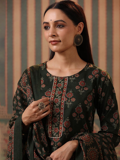 Dhiyona RR Women's Floral Printed Pure Cotton Kurta with Palazzos & Dupatta