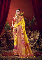 Women Paithani Nidhi Yellow Saree With Unstiched Blouse