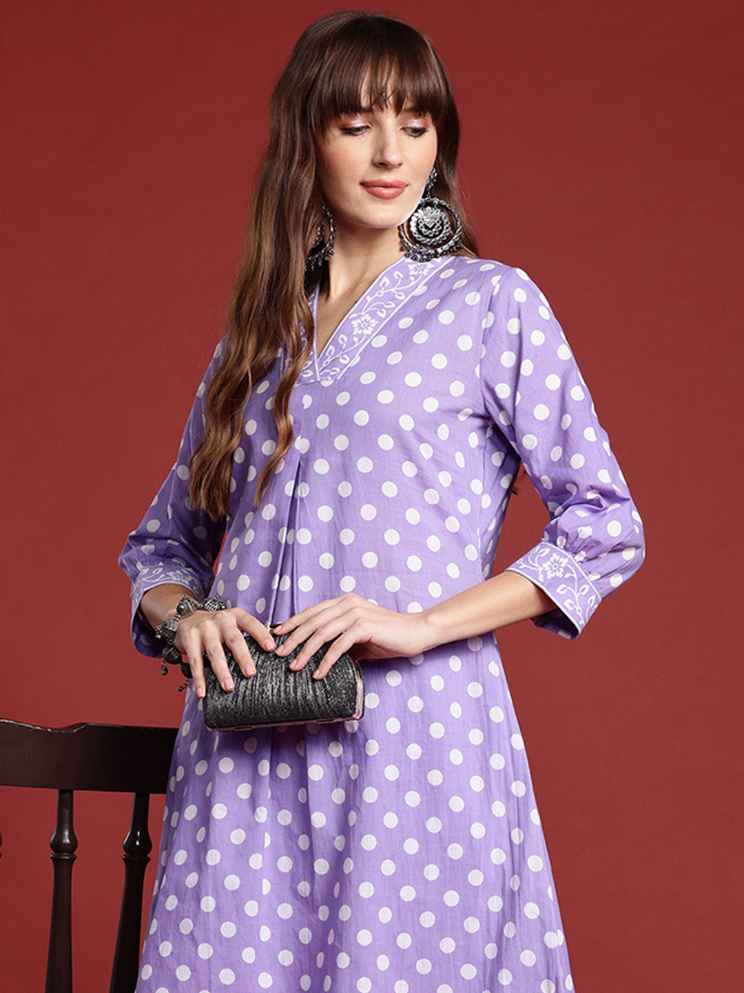 Printed Pleated Pure Cotton Kurta with Trousers