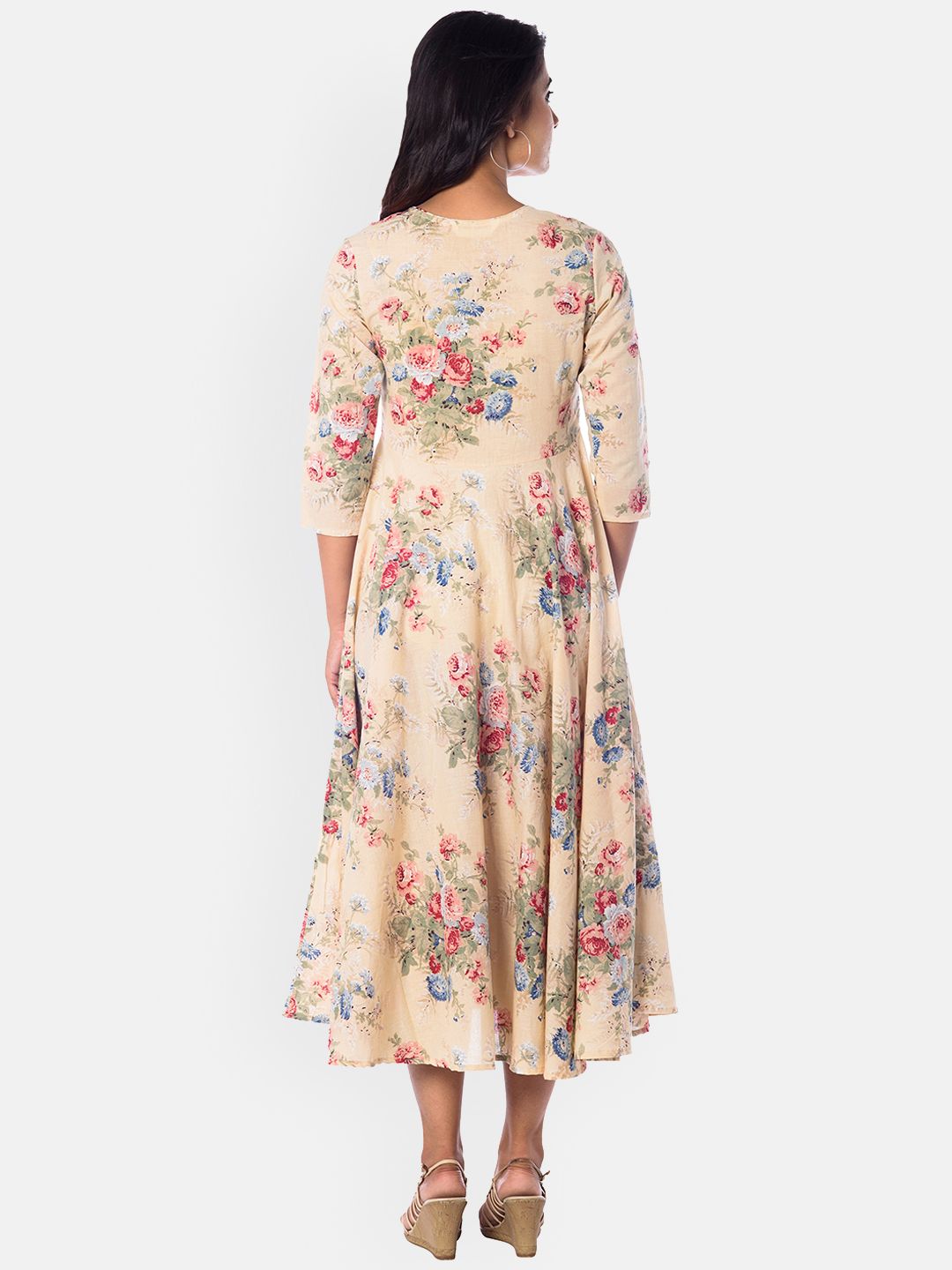Dhiyona AY Women's Beige Printed Fit and Flare Dress