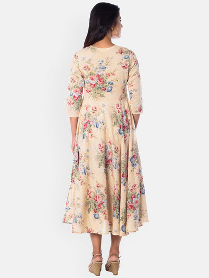 Dhiyona AY Women's Beige Printed Fit and Flare Dress
