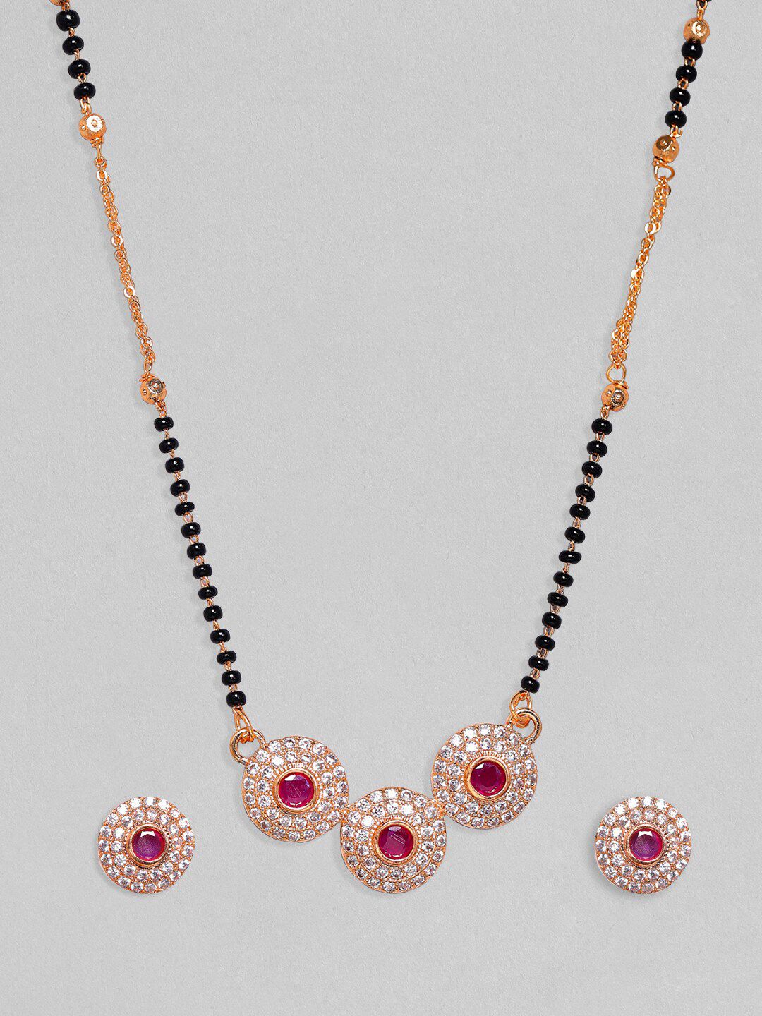 Dhiyona RJ Women's 24K Gold-Plated AD-Studded & Beaded Mangalsutra With Earrings