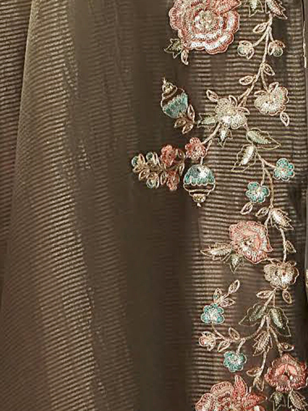 Floral Embroidered Regular Thread Work Chanderi Silk Straight Kurta Set