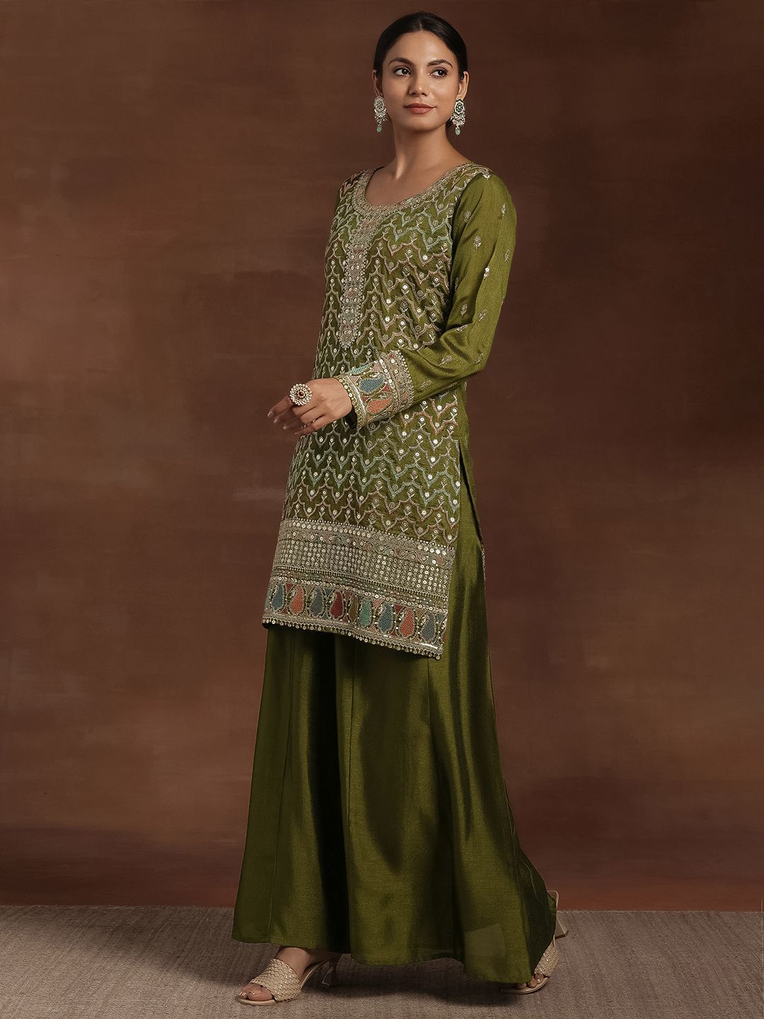 Dhiyona LL Women Ethnic Motifs Embroidered Regular Kurta with Palazzos & With Dupatta