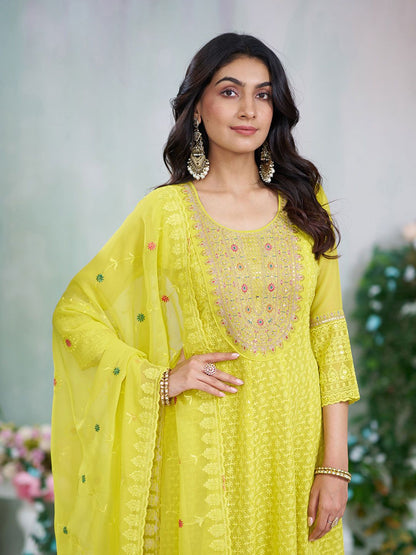 Dhiyona CH Women Embroidered Schiffli Anarkali Kurta Set