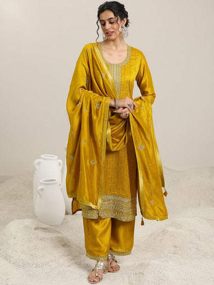Dhiyona LL Women Ethnic Motifs Embroidered Regular Sequinned Kurta with Palazzos & With Dupatta