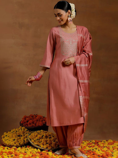 Women Floral Yoke Design Regular Kurta with Salwar & With Dupatta
