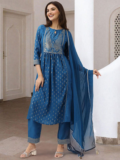 Dhiyona IS Women's Women Ethnic Motifs Printed Pleated Kurta with Trousers