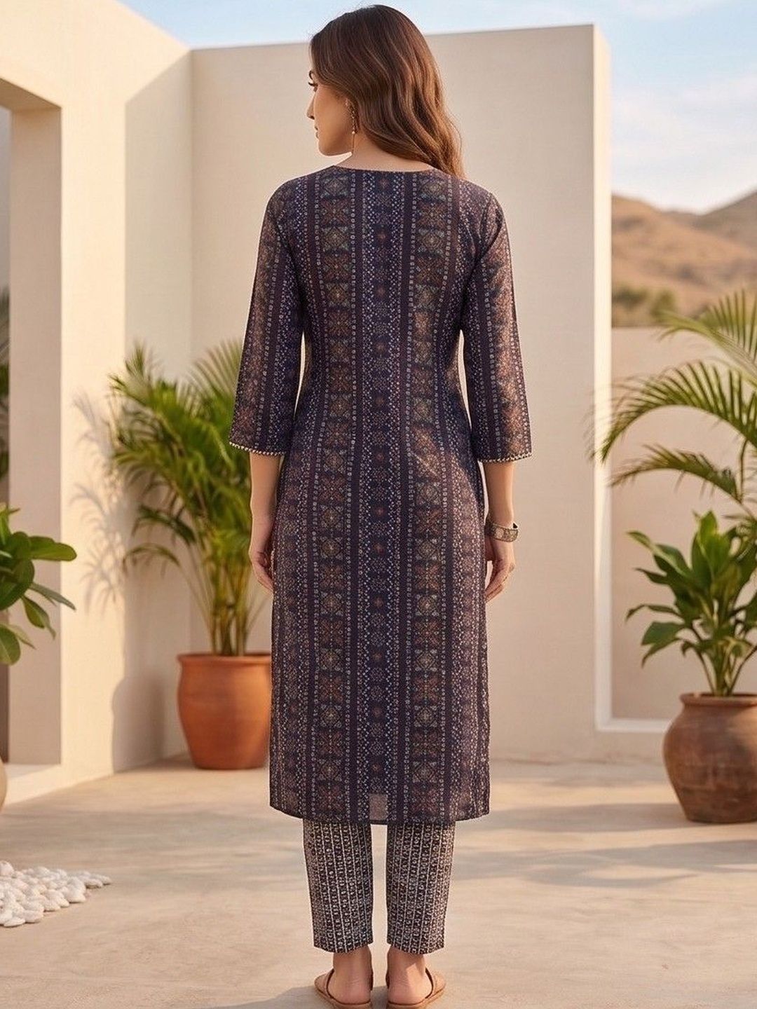 Navy Blue Women Ethnic Motifs Printed Regular Thread Work Kurta with Trousers & With Dupatta