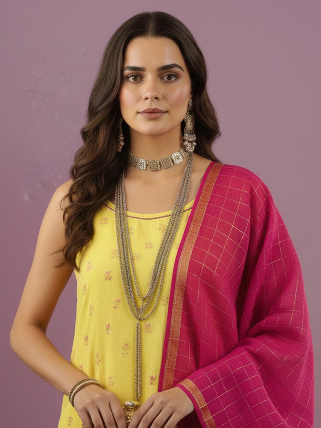 Dhiyona CH Women Ethnic Motifs Printed Regular Kurta with Trousers & With Dupatta