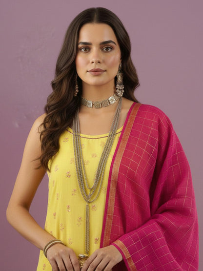 Dhiyona CH Women Ethnic Motifs Printed Regular Kurta with Trousers & With Dupatta