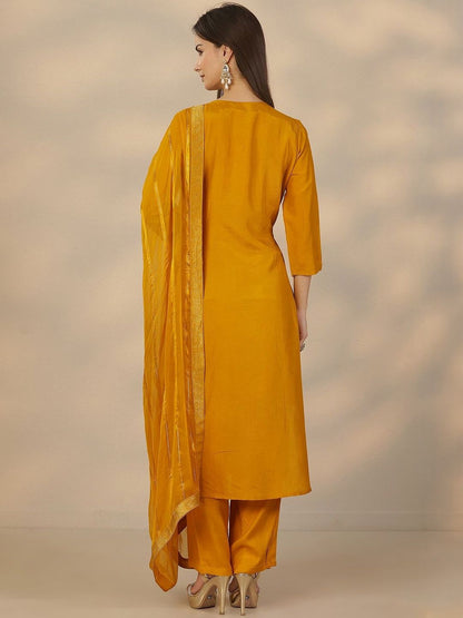 Dhiyona LL Women Ethnic Motifs Embroidered Regular Thread Work Kurta with Palazzos & With Dupatta