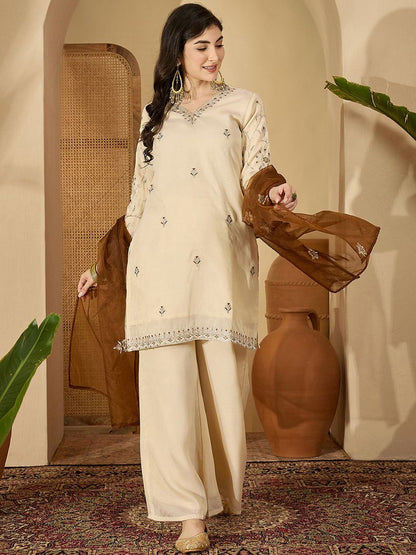 Dhiyona SN Women Ethnic Motifs Embroidered Kurta With Palazzos & Dupatta