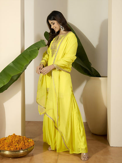 Dhiyona IN Women Ethnic Motifs Embroidered Kurta with Sharara & Dupatta