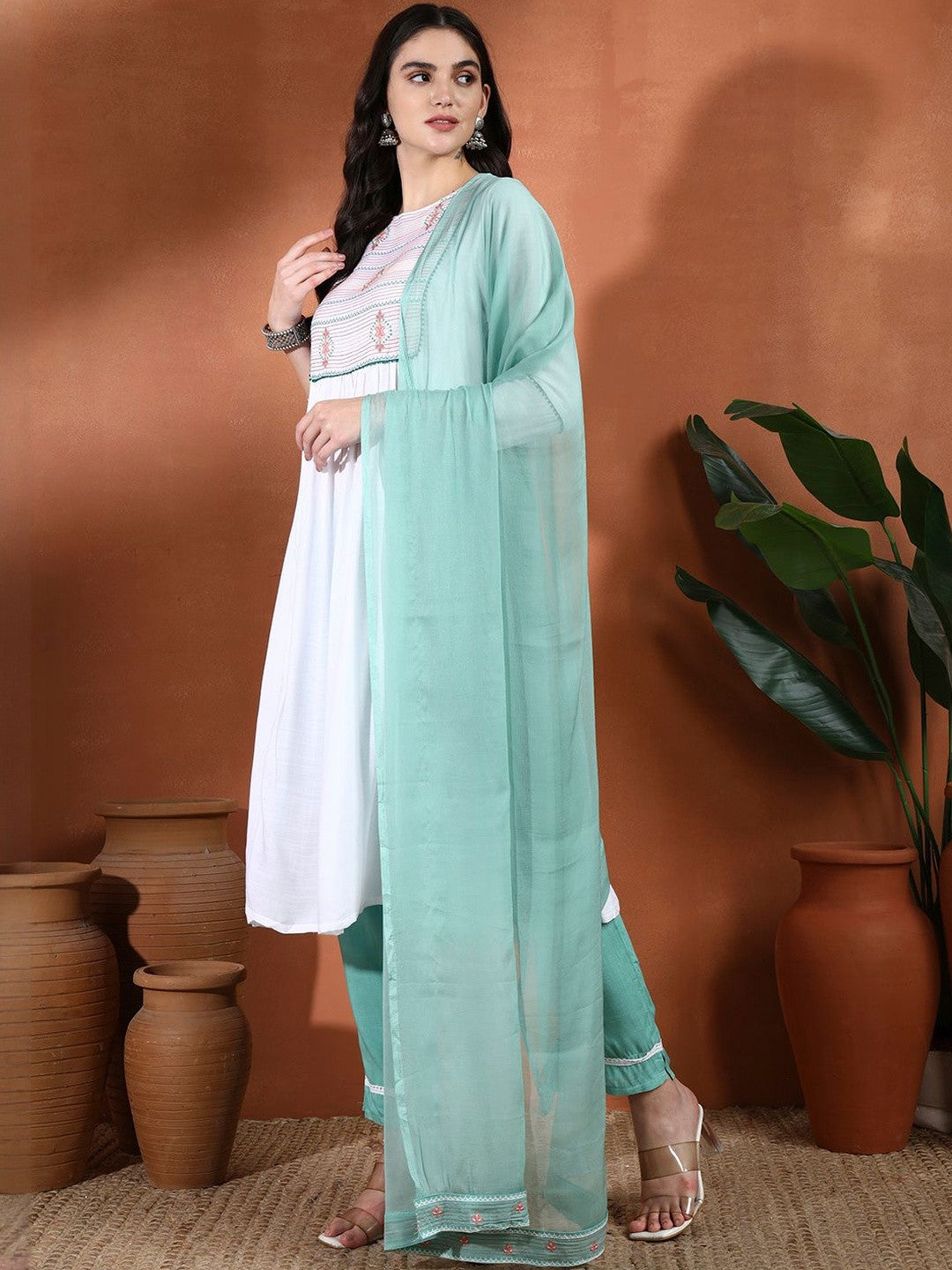 Women Ethnic Motifs Embroidered Kurta with Trousers & With Dupatta