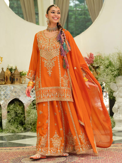 Women Ethnic Motifs Embroidered Kurta with Skirt & Dupatta
