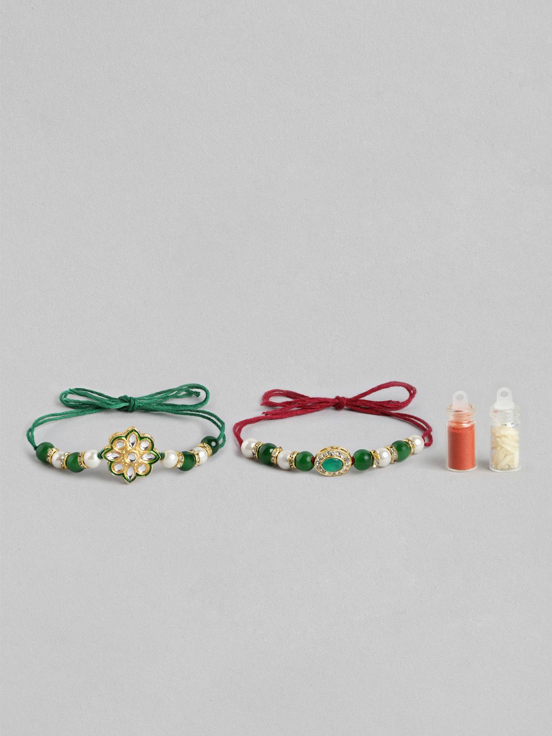 Dhiyona Unisex Set of 2 Beaded Bhai Bhabhi Rakhis With Roli & Chawal