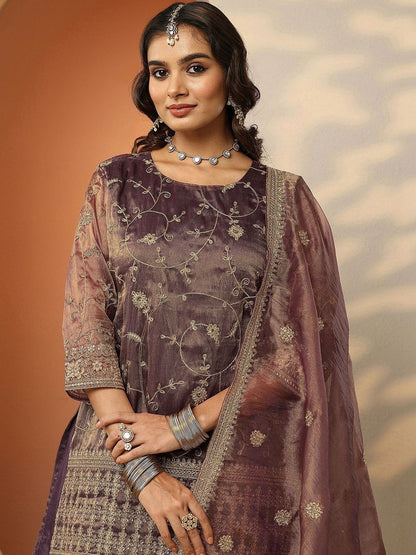 Dhiyona LL Women Ethnic Motifs Embroidered Regular Thread Work Kurta with Palazzos & With Dupatta