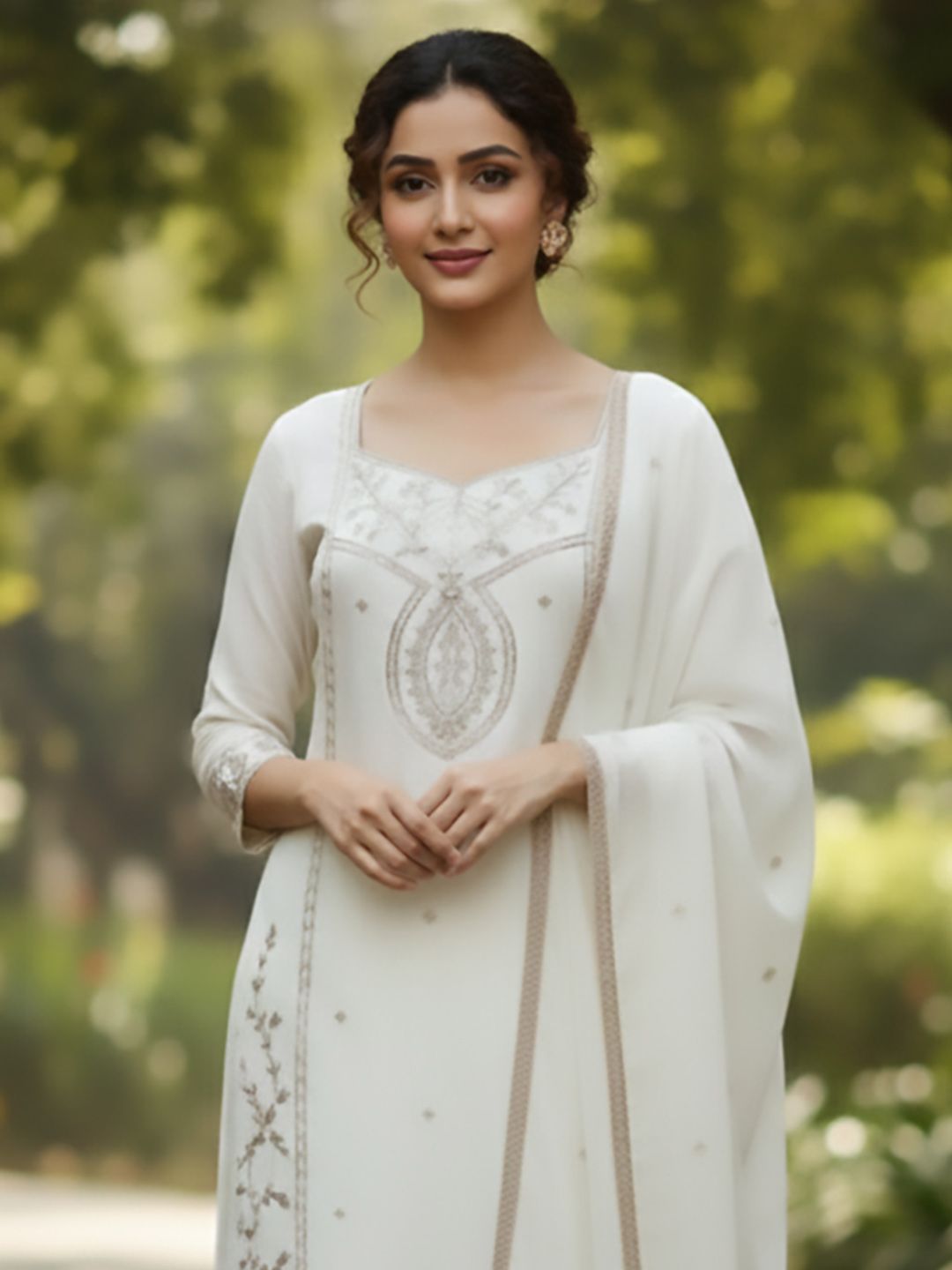 Dhiyona VA Women Ethnic Motifs Embroidered Regular Thread Work Kurta with Sharara & With Dupatta