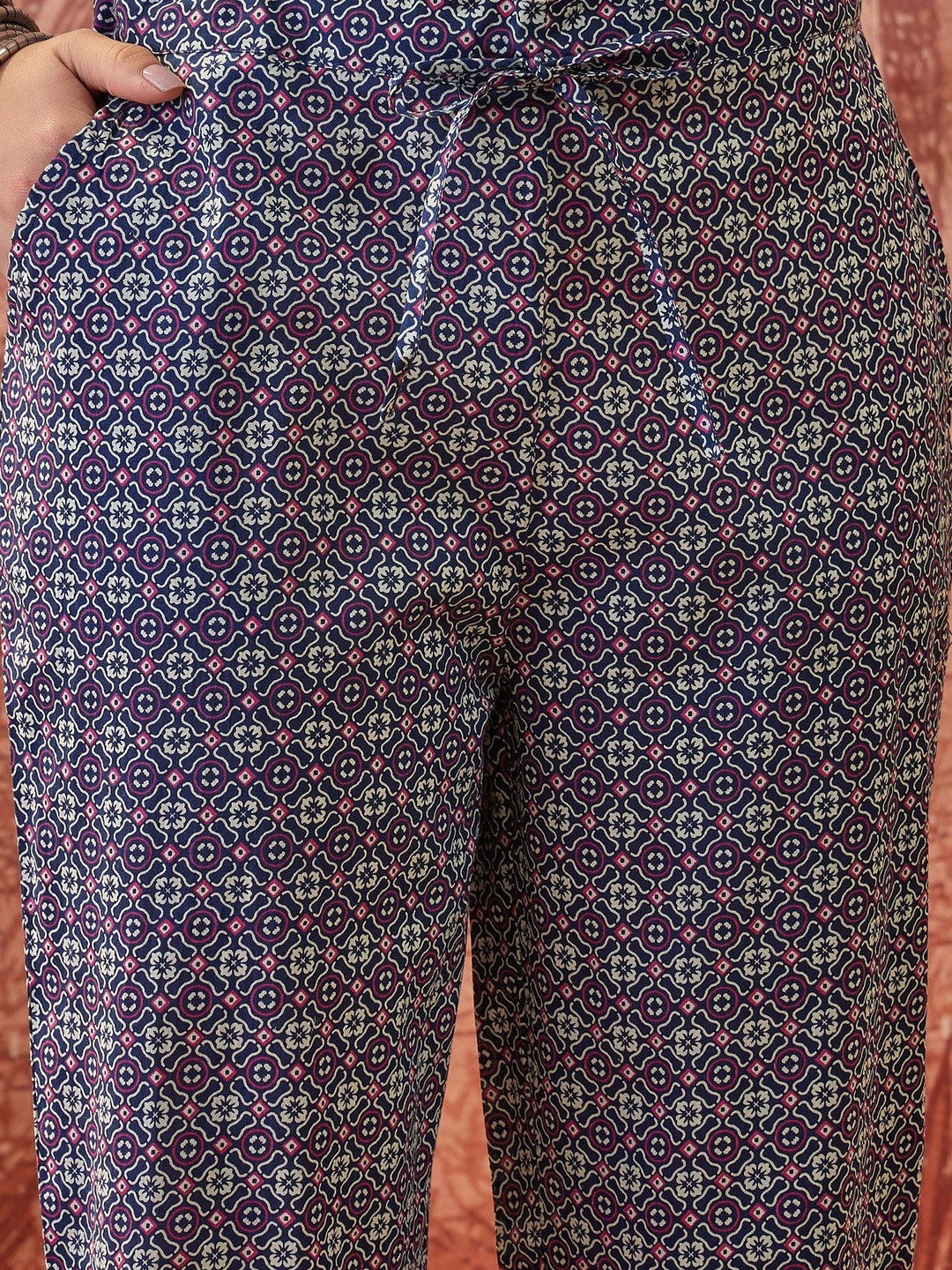 Printed Pure Cotton Mandarin Collar Kurta & Trousers Kurta Sets