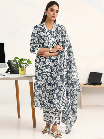 Women Floral Printed Regular Kurta with Trousers & With Dupatta