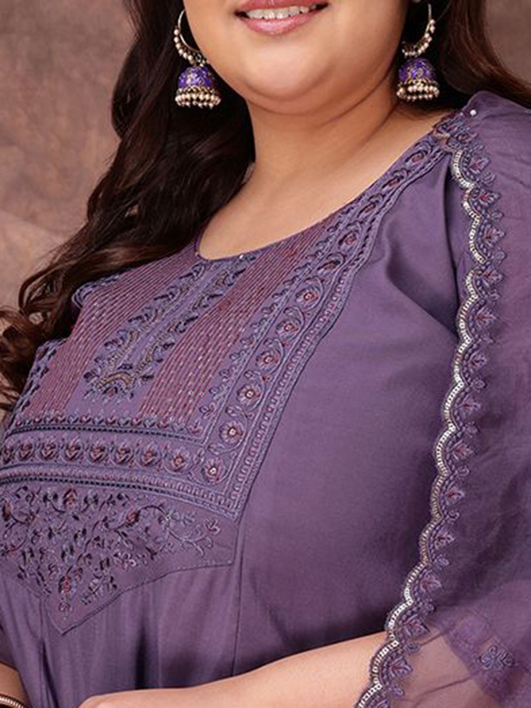 Dhiyona IN Floral Yoke Design Thread Work Anarkali Kurta With Palazzos & With Dupatta