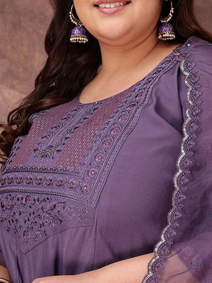 Dhiyona IN Floral Yoke Design Thread Work Anarkali Kurta With Palazzos & With Dupatta