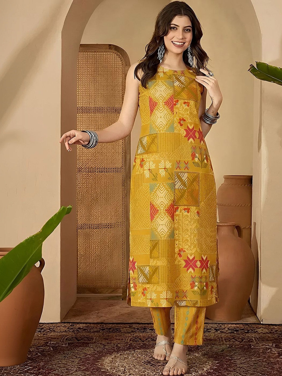 Dhiyona SN Printed Pure Cotton Round Neck Kurta & Trousers