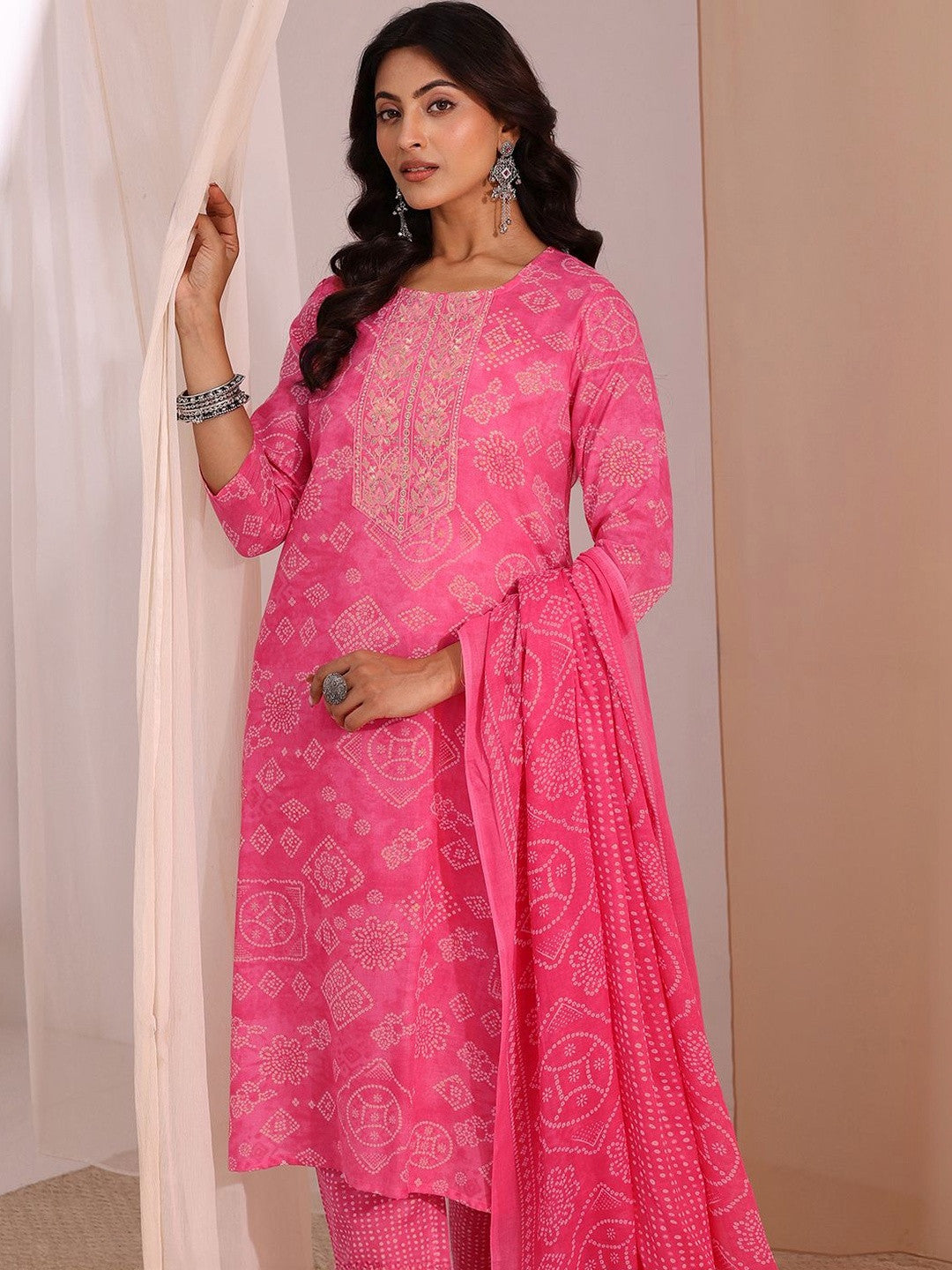 Women Ethnic Motifs Printed Regular Thread Work Kurta with Trousers & With Dupatta