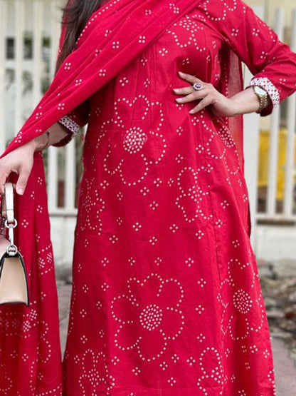 Dhiyona KL Ethnic Motifs Printed Square Neck A-line Kurta With Trousers & Dupatta