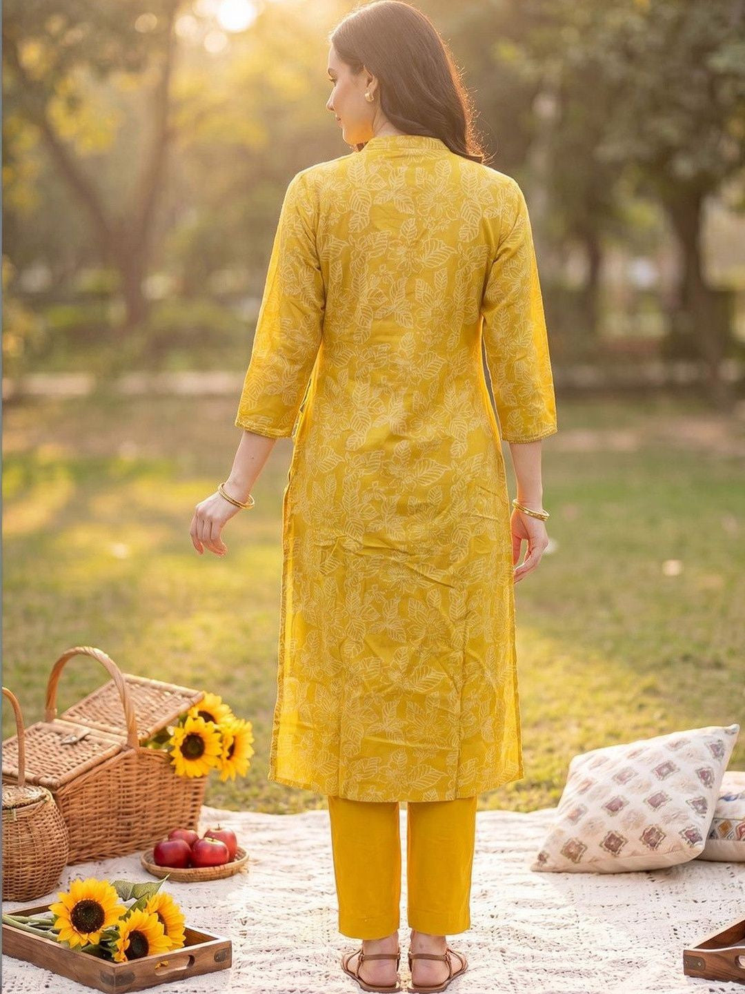 Women Floral Printed Angrakha Pure Cotton Kurta with Trousers & With Dupatta