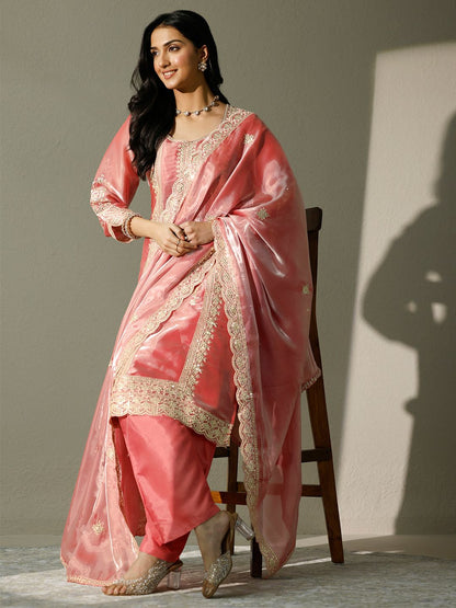 Dhiyona LL Women Ethnic Motifs Embroidered Regular Sequinned Kurta with Palazzos & With Dupatta