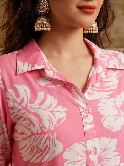 Printed Shirt Collar Kurta & Palazzos