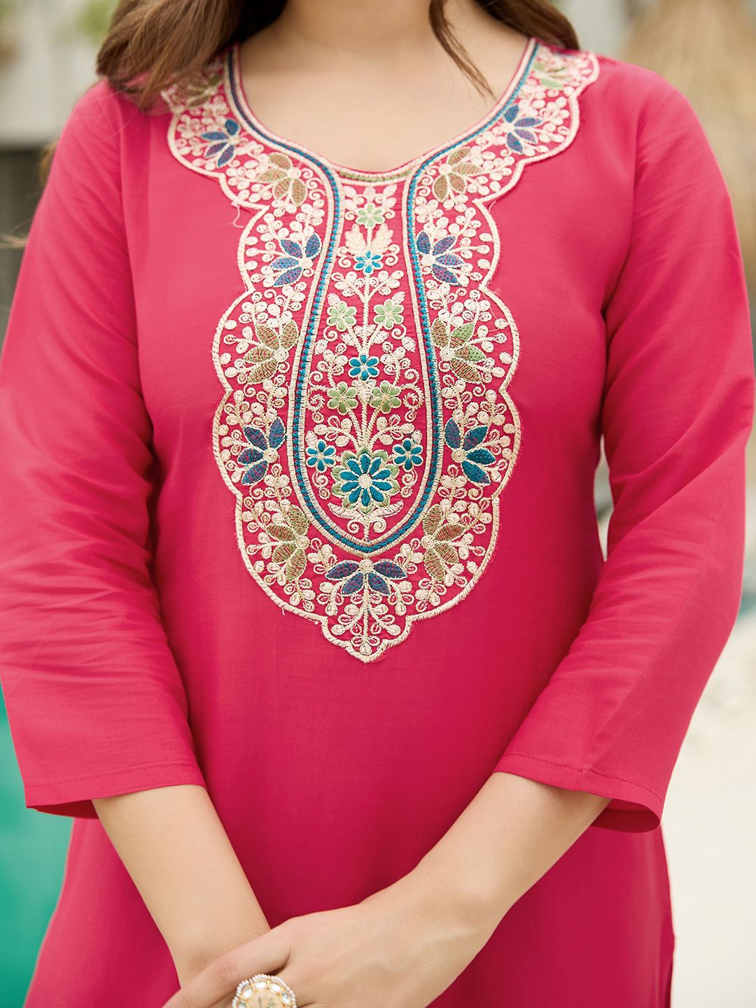 Dhiyona KL Women Solid Embroidered Kurta with Trousers & Dupatta