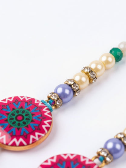 Dhiyona Set Of 2 Artificial Stones & Beads Floral Design Bhaiya Bhabhi Rakhi