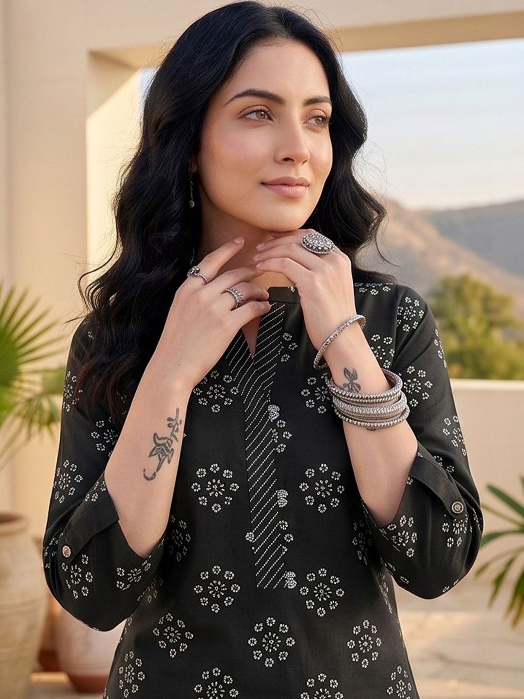 Black Women Ethnic Motifs Printed Regular Kurta with Trousers