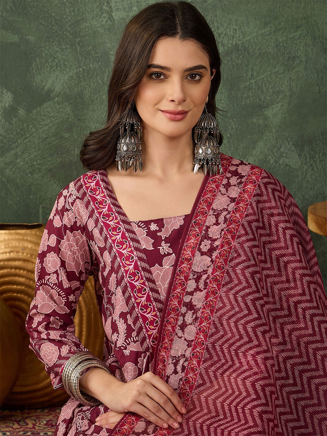 Dhiyona KL Floral Printed Anarkali Kurta With Trouser & Dupatta