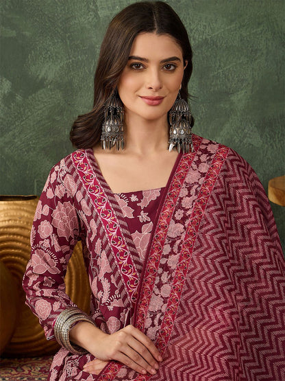 Dhiyona KL Floral Printed Anarkali Kurta With Trouser & Dupatta