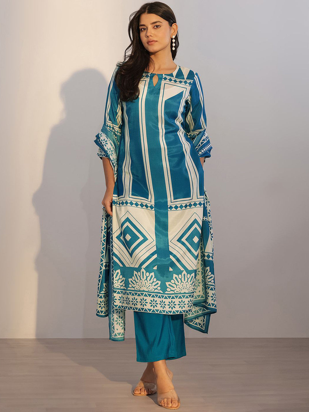 Printed Regular Kurta With Trousers & Dupatta