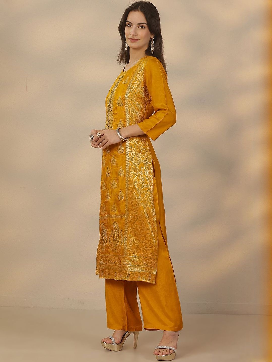 Dhiyona LL Women Ethnic Motifs Embroidered Regular Thread Work Kurta with Palazzos & With Dupatta