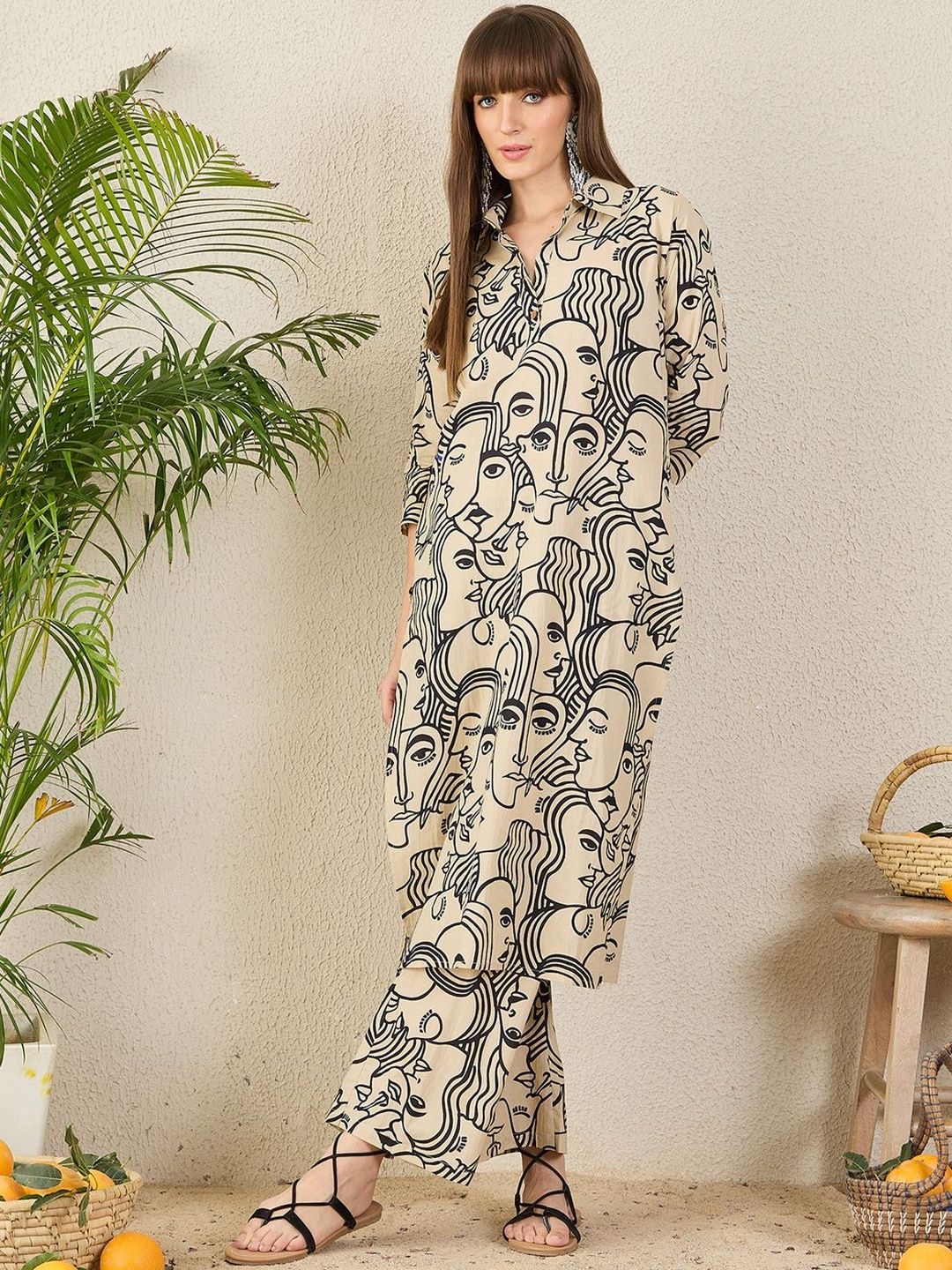 Dhiyona IE Women Abstract Printed Cotton Kurta with Palazzos
