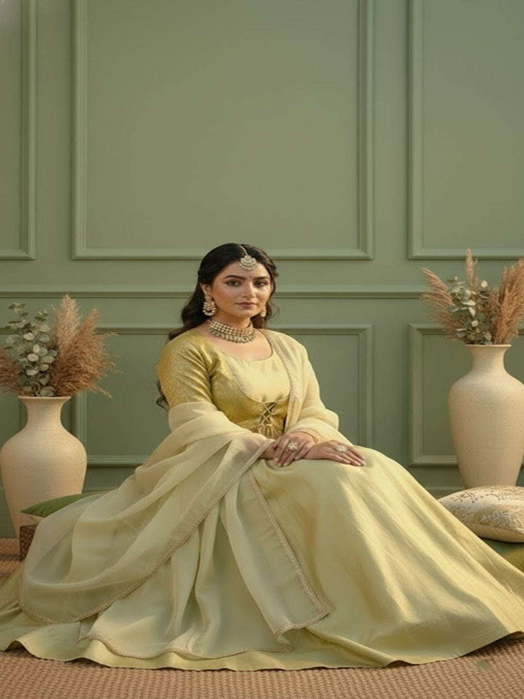 Solid Anarkali Maxi Ethnic Kurta with Trouser & Dupatta