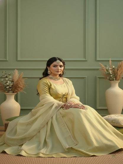 Solid Anarkali Maxi Ethnic Kurta with Trouser & Dupatta
