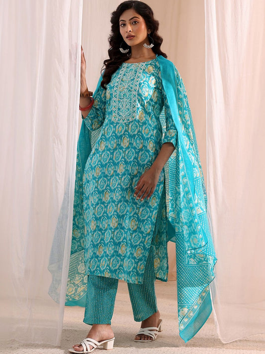 Women Ethnic Motifs Printed Regular Thread Work Kurta with Trousers & With Dupatta
