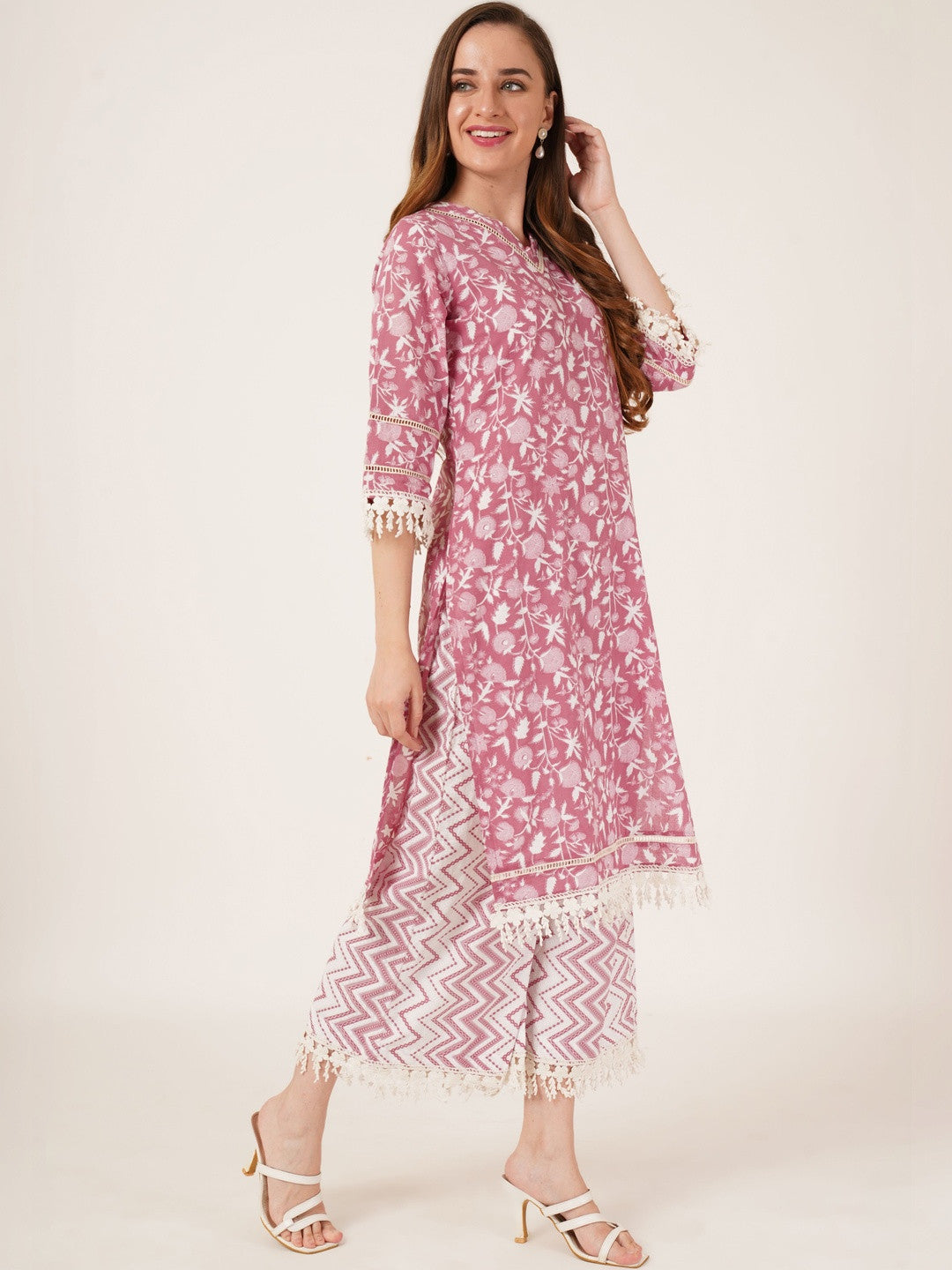 Women Floral Printed Regular Pure Cotton Kurta with Palazzos