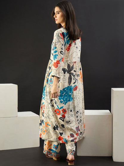 Women Floral Printed Regular Kurta with Trousers