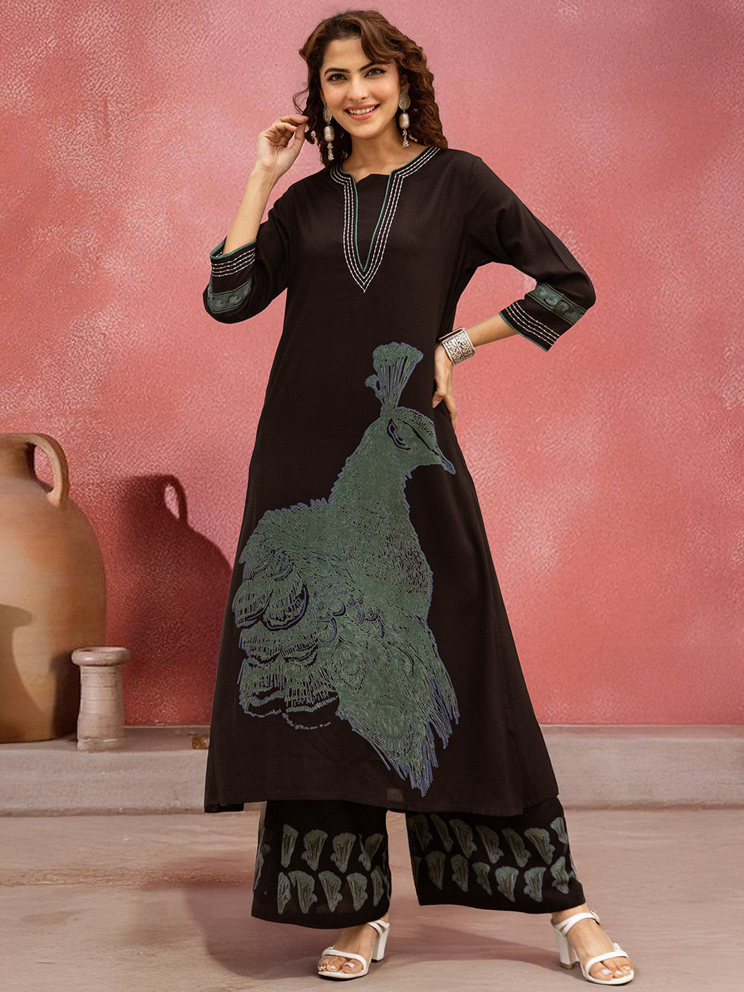 Women Printed With Embroidered Kurta With Palazzos