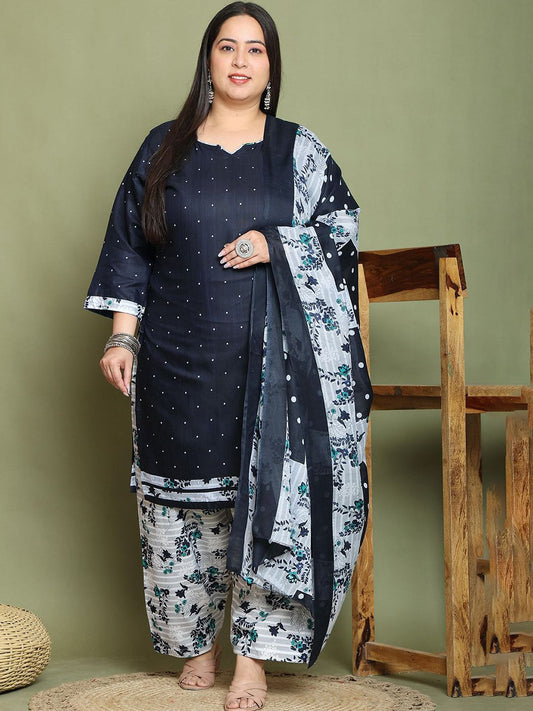 Dhiyona KL Floral Printed Straight Kurta With Salwar & Dupatta