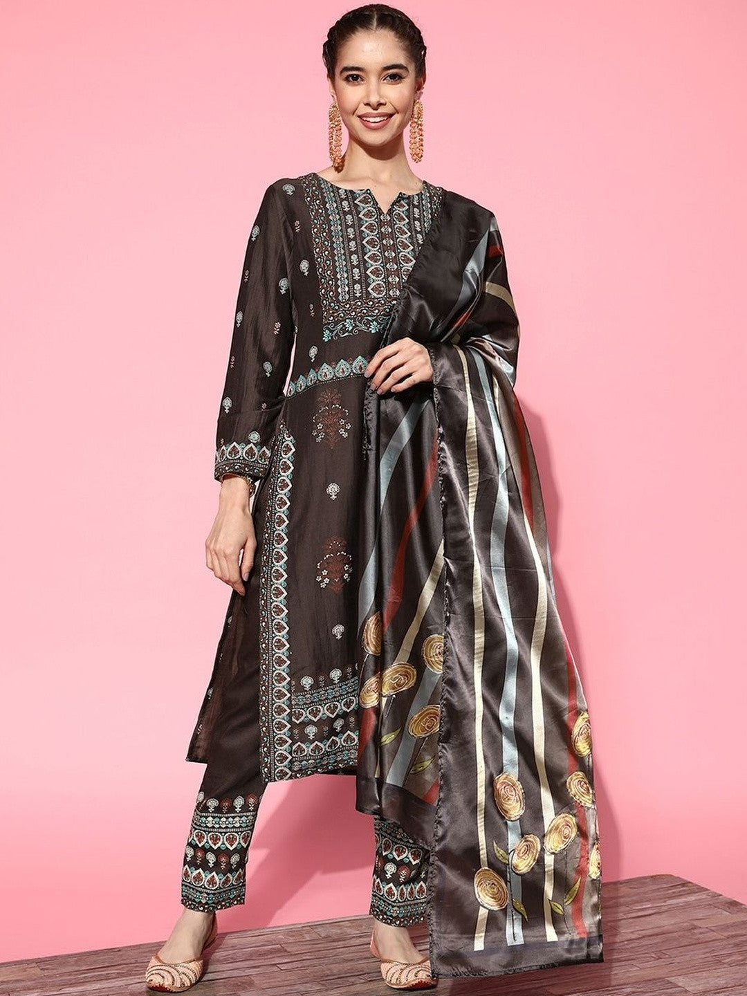 Women Ethnic Motifs Printed Regular Kurta with Trousers & With Dupatta